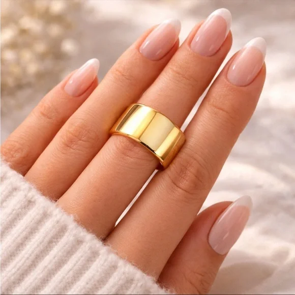 14K Gold 12mm Dome Band Ring Chunky Wide Comfort Fit Statement Ring Gold Filled - Picture 2 of 4
